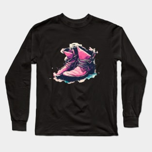 Street art vintage graffiti pink cowboy shoes Long Sleeve T-Shirt